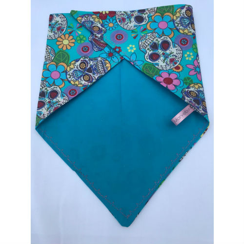 Turquoise sugar skulls dog bandana