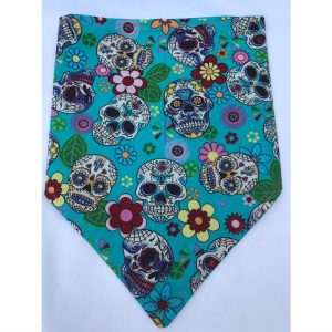 Turquoise sugar skulls dog bandana