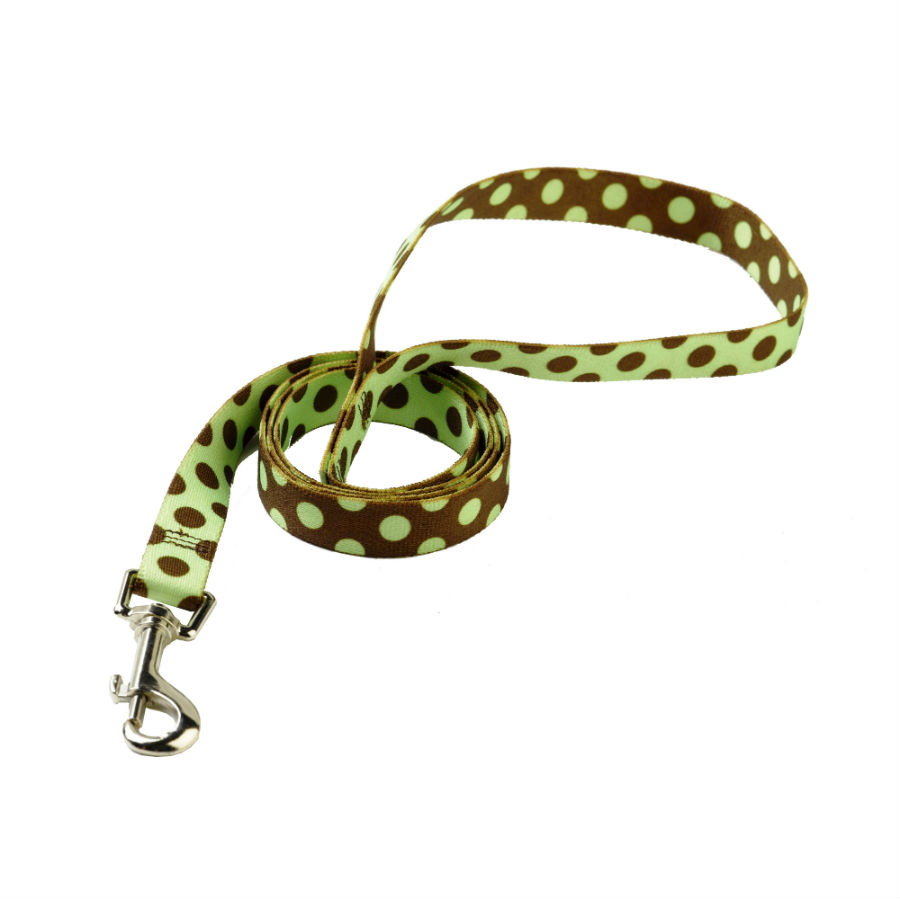 GREEN BROWN POLKA dog lead